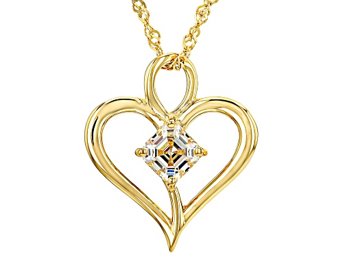 1.40CT ASSCHER STRONTIUM TITANATE 18K YELLOW GOLD OVER SILVER HEART PENDANT & CHAIN
