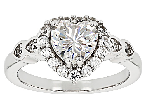 1.40CT HEART SHAPE STRONTIUM TITANATE WITH 0.68CTW WHITE ZIRCON RHODIUM OVER SILVER RING - Size 9
