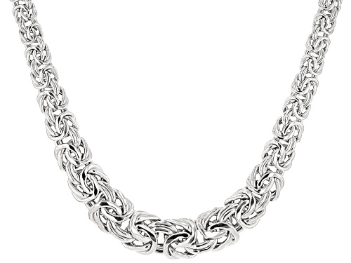 Rhodium Over Sterling Silver 10-18mm Graduated Byzantine Necklace 18 Inch - Size 18