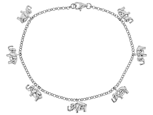Sterling Silver Elephant Design Dangle Bracelet 8 Inch - Size 8