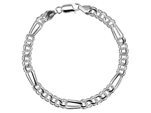 Sterling Silver 6.5MM Diamond Cut Double Link Bracelet 8 Inch - Size 8
