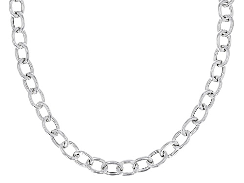 Sterling Silver Elongaited Cable Link Necklace 20 Inch - Size 20