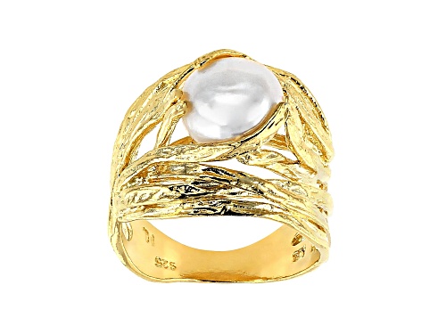 Photo of 8-9MM White Cultured Freshwater Pearl 18K Yellow Gold Over Silver Nest Ring - Size 12