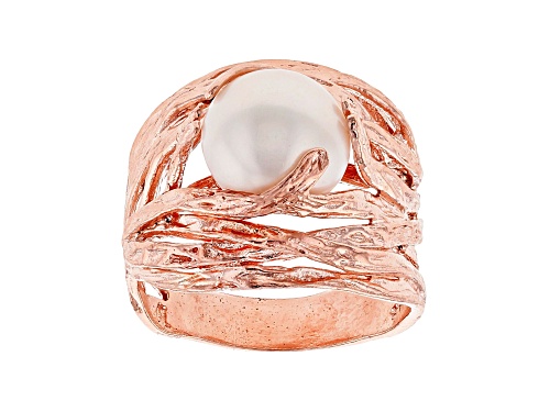 8-9MM White Cultured Freshwater Pearl 18K Rose Gold Over Silver Nest Ring - Size 12