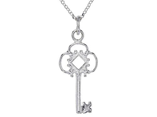 Sterling Silver Key Pendant With Diamond Cut Rolo Chain 18 Inch - Size 18