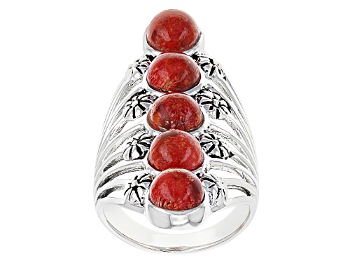 Southwest Style By Jtv™ 6mm Round Red Sponge Coral Sterling Silver Ring - Size 7