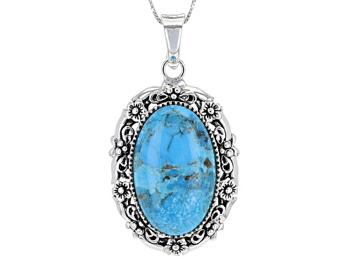Southwest Style By Jtv™ 34x21mm Oval Turquoise Sterling Silver Floral Enhancer With Chain