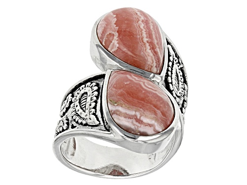 Photo of Southwest Style By Jtv™ 15x11mm Pear Shape Rhodochrosite Silver Paisley Detail Bypass Ring - Size 5