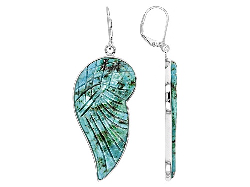 Southwest Style By Jtv™ 20x10mm Carved Turquoise Angel Wing, Sterling Silver Dangle Earrings