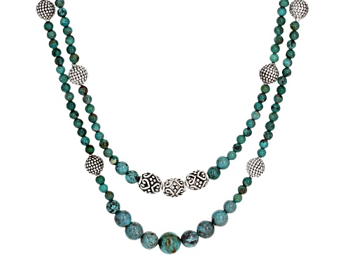Southwest Style By Jtv™ 4-10MM Round Blue Turquoise Two-Strand sterling silver bead Necklace - Size 16