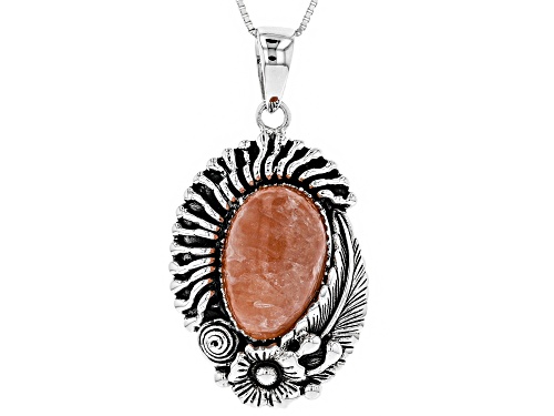 Southwest Style by JTV™ pear shape cabochon rhodochrosite sterling silver pendant with chain