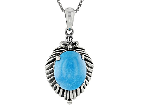 Southwest Style by JTV™ oval Sleeping Beauty turquoise rhodium over sterling silver pendant w/chain