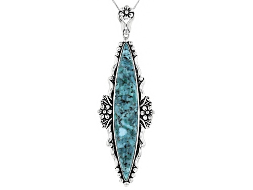 Southwest Style by JTV™ 72x12mm marquise turquoise sterling silver floral pendant with chain