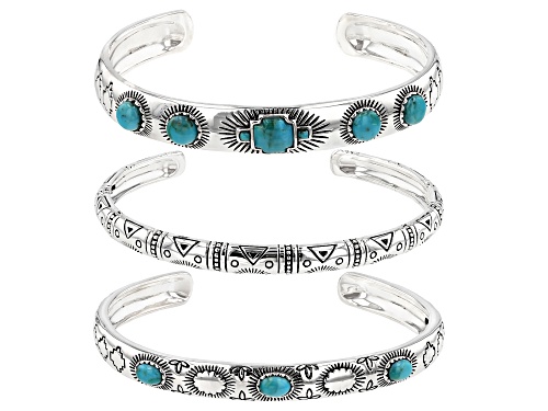 Southwest Style by JTV™ Blue Composite Turquoise Sterling Silver Cuff Bracelet Set of 3