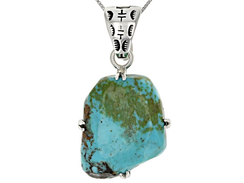 Southwest Style by JTV™ free-form turquoise rough sterling silver enhancer with chain