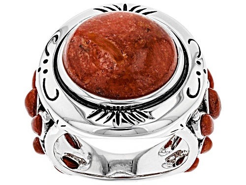 Southwest Style By JTV™ Round And Marquise Cabochon Red Coral Sterling Silver Ring - Size 5
