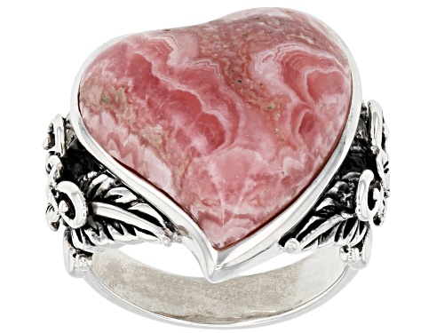 Southwest Style by JTV™ 20x18mm Heart Shape Rhodochrosite Silver Solitaire Ring - Size 5