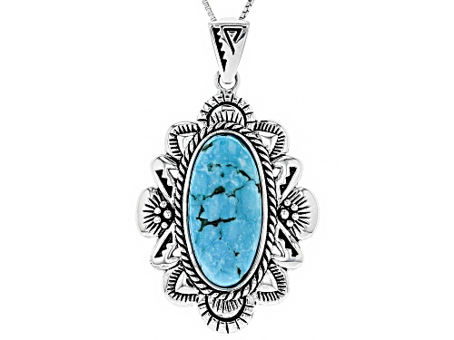 Southwest Style By JTV™ 22x10mm Oval Turquoise Sterling Silver Pendant With Chain