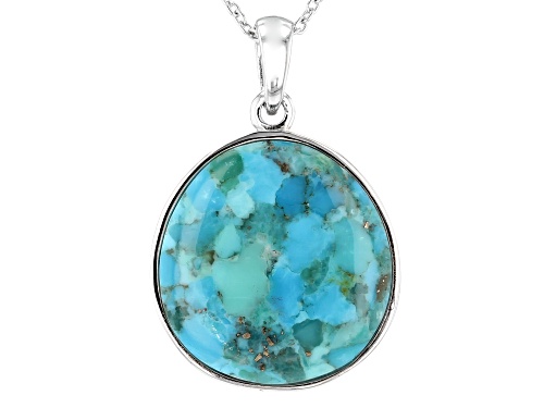 Southwest Style By JTV™ 23x22mm Custom Shape Turquoise Rhodium Over Silver Pendant With Chain