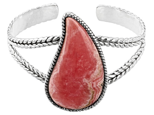 Southwest Style by JTV™ Custom Shape Rhodochrosite Rhodium Over Silver Cuff Bracelet - Size 7.5