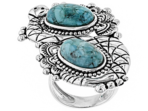 Southwest Style by JTV™ 14x8mm Oval Turquoise Silver Rattlesnake Bypass Ring - Size 6