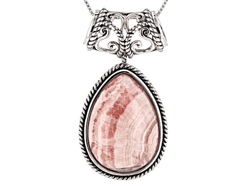Southwest Style by JTV™ 25x18mm Pear Shape Rhodochrosite Silver Pendant With Chain