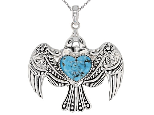 Southwest Style by JTV™ 16x13mm Heart Shape Turquoise Silver Soaring Eagle Pendant With Chain