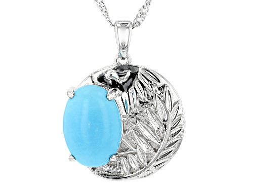Southwest Style by JTV™ 14x10mm Sleeping Beauty Turquoise Rhodium Over Silver Pendant With Chain