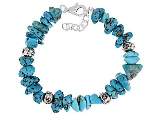 Southwest Style By JTV™ Free-Form Tumbled Turquoise Chip Sterling Silver Bead Bracelet - Size 8