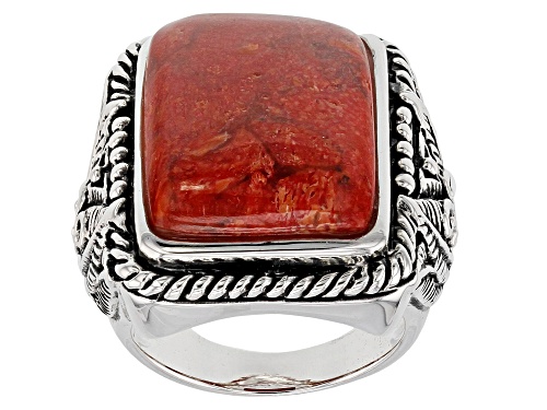 Southwest Style By JTV™ 19x14mm Rectangular Cushion Red Coral Sterling Silver Solitaire Ring - Size 8