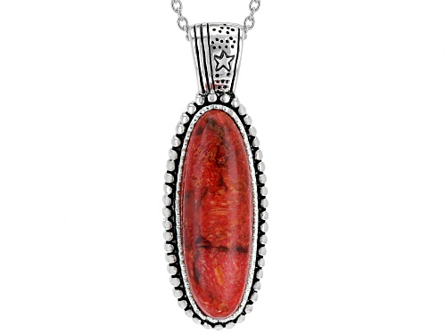Photo of Southwest Style By JTV™ 28x9mm Oval Red Sponge Coral Solitaire Sterling Silver Pendant With Chain
