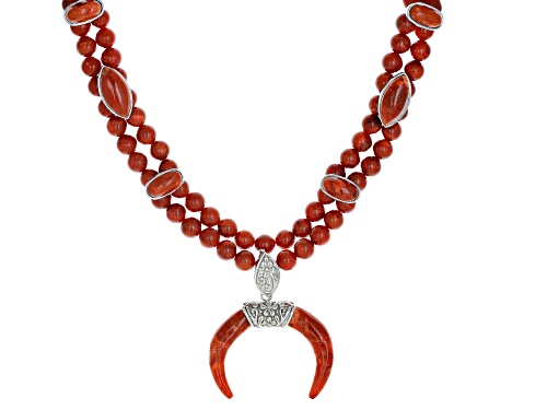 Southwest Style By JTV™ Red Sponge Coral Rhodium Over Sterling Silver Bead Necklace - Size 20