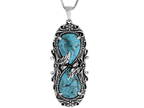 Southwest Style By JTV™ 14x10mm Pear Shape Kingman Turquoise Rhodium Over Silver Pendant W/Chain