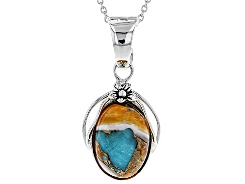 Photo of Southwest Style By JTV™ Kingman Turquoise/Spiny Oyster Shell Rhodium Over Silver Enhancer W/Chain
