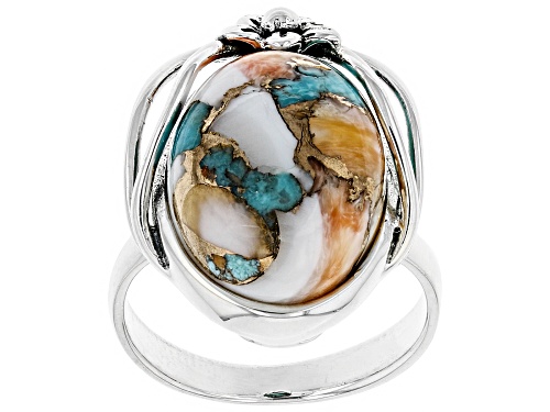 Southwest Style By JTV™ Kingman Turquoise, Spiny Oyster Shell Rhodium Over Silver Ring - Size 12