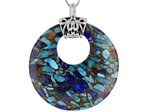Southwest Style By JTV™ Round Turquoise With Lapis Rhodium Over Sterling Silver Enhancer With Chain.