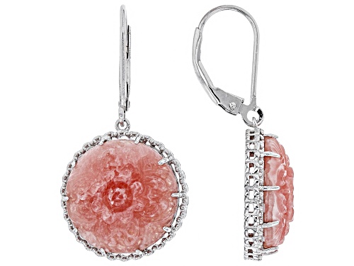 Southwest Style By JTV™ 15mm Carved Floral Rhodochrosite Solitaire Rhodium Over Silver Earrings