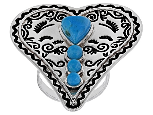 Southwest Style By JTV™ Heart Shape & Round Kingman Turquoise Rhodium Over Silver Heart Ring - Size 7