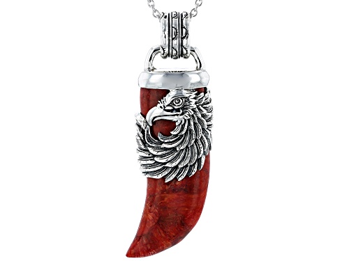 Southwest Style By JTV™ Claw Shape Red Sponge Coral Rhodium Over Silver Eagle Pendant With Chain