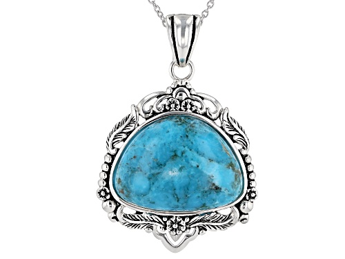 Southwest Style By JTV™ 27x20mm Custom Shape Turquoise Rhodium Over Silver Enhancer With Chain