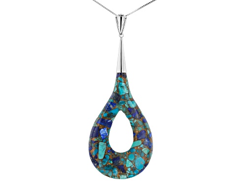 Southwest Style By JTV™ Turquoise Blended With Lapis Lazuli Rhodium Over Silver Pendant & 18