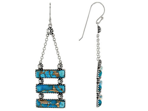 Southwest Style By JTV™ 20x5mm Rectangular Turquoise Cabochon Rhodium Over Silver Earrings