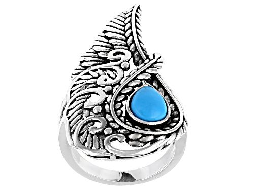 Photo of Southwest Style By JTV™ 8x6mm Sleeping Beauty Turquoise Rhodium Over Silver Solitaire  Ring - Size 7