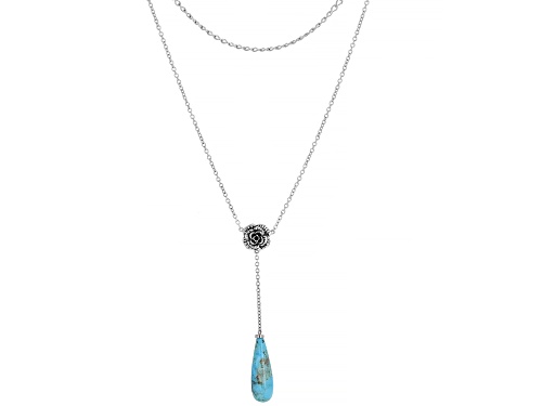 Photo of Southwest Style By JTV™ 33x11mm Drop Shape Turquoise Rhodium Over Silver Multi-Row Necklace - Size 16