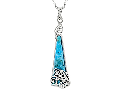 Southwest Style By JTV™ 32x10.5mm Turquoise Rhodium Over Silver Pendant With 18