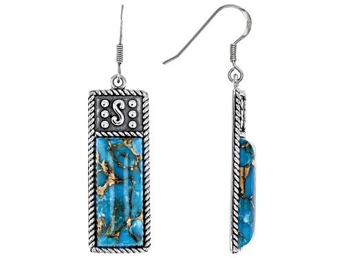 Southwest Style By JTV™ 23x9mm Rectangular Turquoise Rhodium Over Silver Dangle Earrings