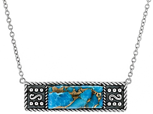 Photo of Southwest Style By JTV™ 23x9mm Rectangular Turquoise Rhodium Over Silver Bar Necklace - Size 18