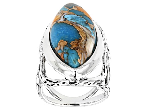 Photo of Southwest Style By JTV™ Blended Turquoise And Spiny Oyster Shell Rhodium Over Silver Ring - Size 7