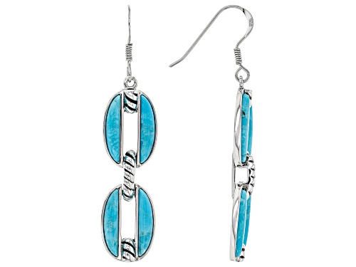 Photo of Southwest Style By JTV™ 15x3mm Custom Shape Turquoise Rhodium Over Silver Dangle Earrings