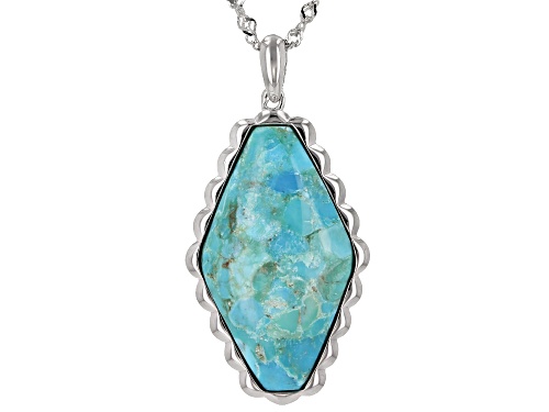Southwest Style By JTV™ 28x16mm Turquoise Rhodium Over Silver Pendant With 18" Chain
